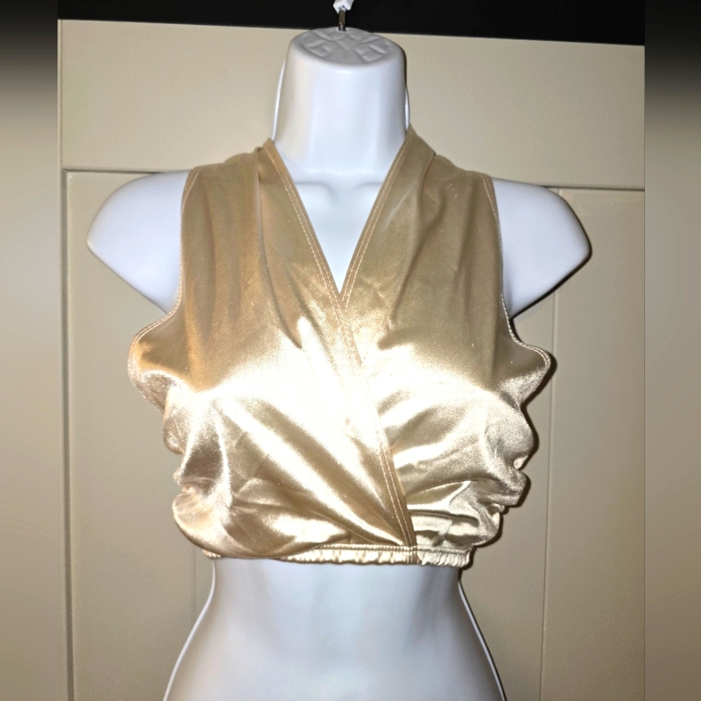 Satin, halter wrap cropped top